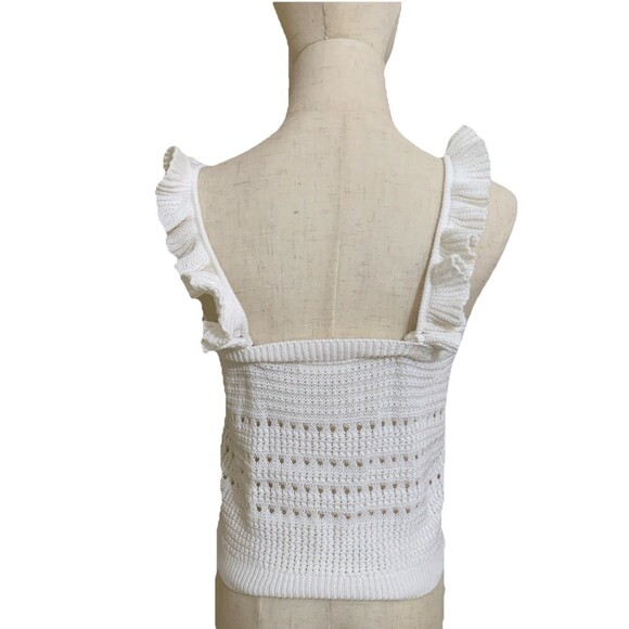 7 For All Mankind Size Small White Boho Crochet Ruffle‎ Cropped Tank Top - Picture 3 of 4